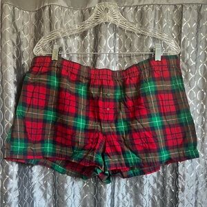 red and green plaid pajama shorts